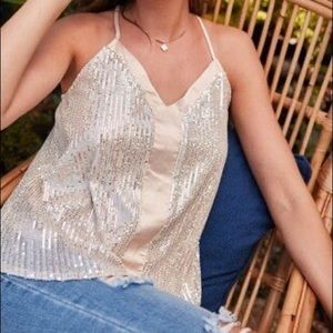 NWT Top Style large champagne sequin camisole